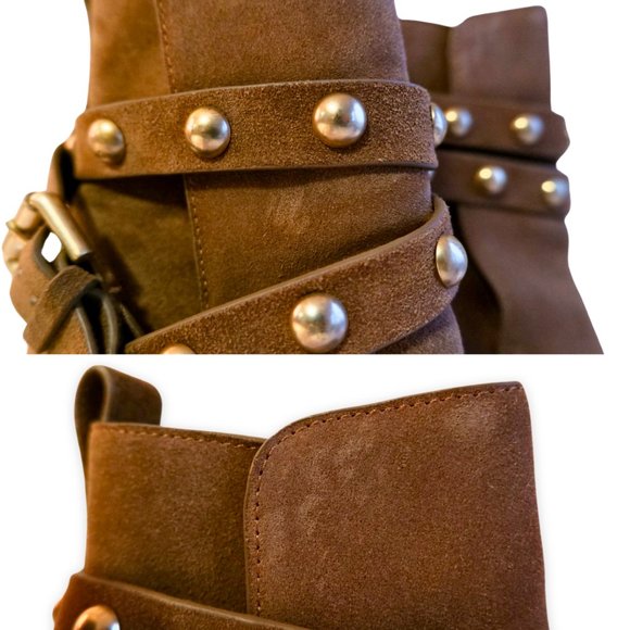 See By Chloé Light Brown Studded Suede Heeled Ankle Boots - Picture 6 of 9